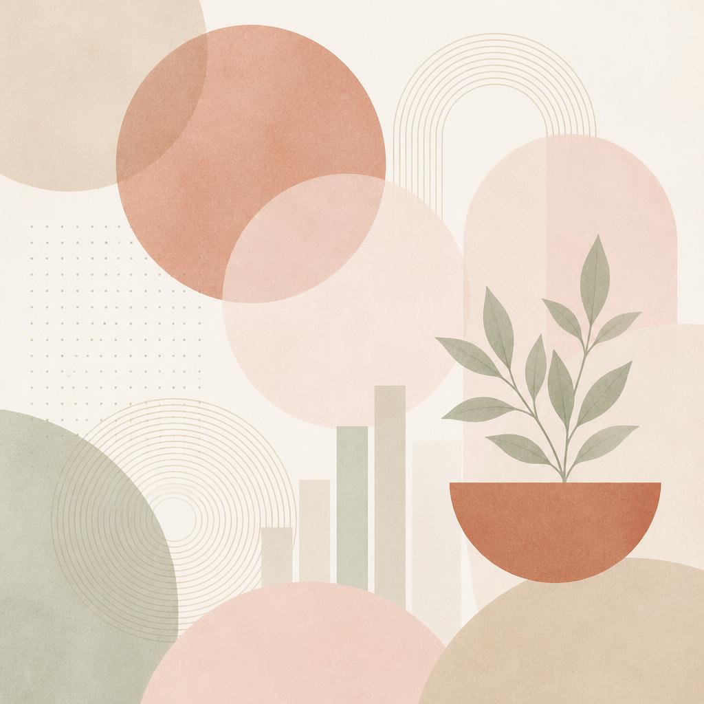 Elegant abstract illustration with a flowing sage ribbon and soft dusty pink organic shapes